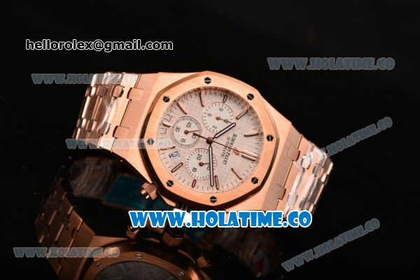 Audemars Piguet Royal Oak 41MM Chrono Miyota Quartz Full Rose Gold with White Dial and Stick Markers - Click Image to Close
